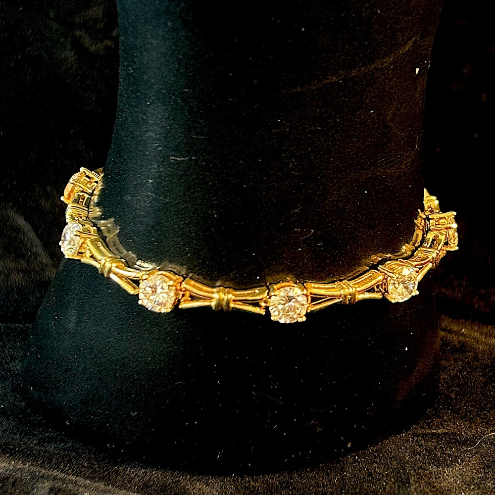 Vintage Roman gold-tone geometric setting tennis-style rhinestone bracelet